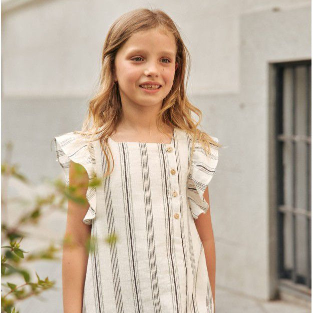 Vestido niña blanco con rayas negras y lazo negro