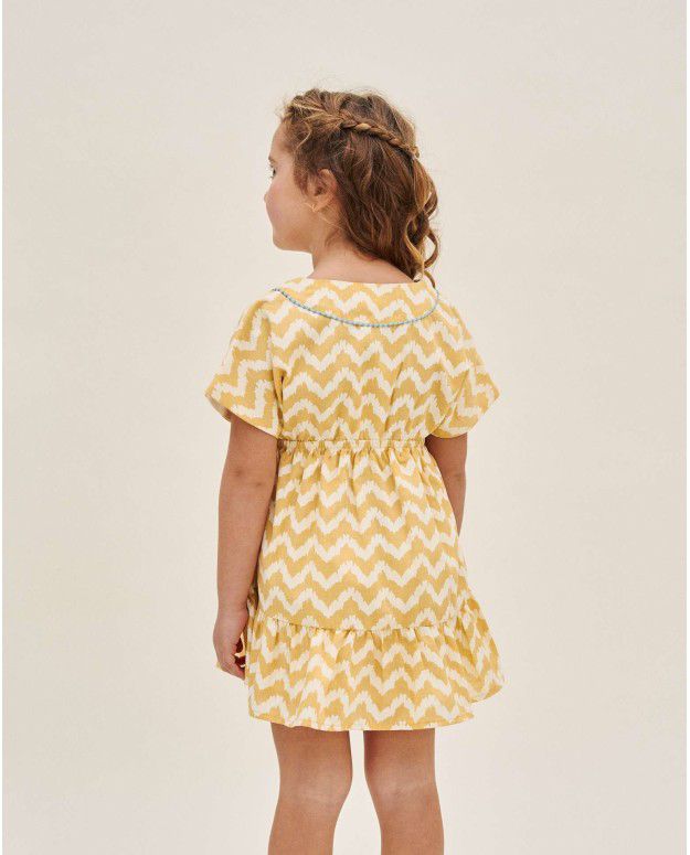 Vestido niña amarillo con zigzag blanco