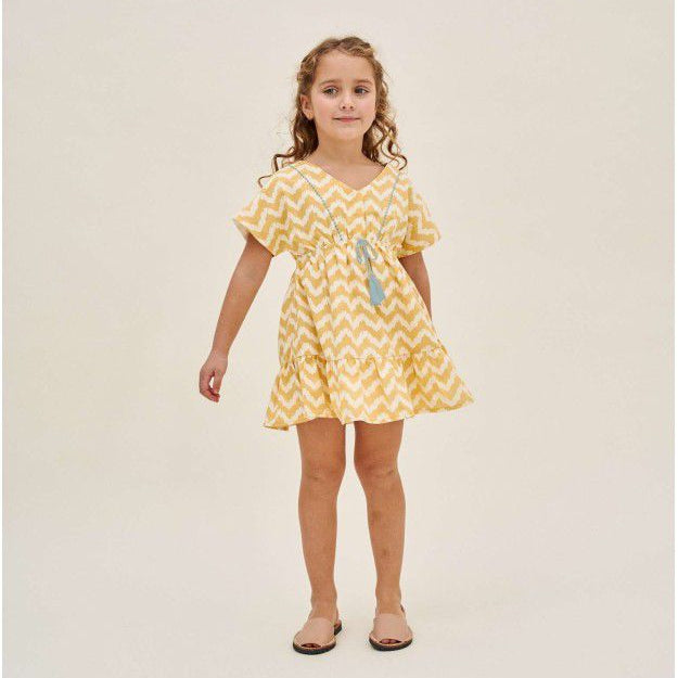 Vestido niña amarillo con zigzag blanco