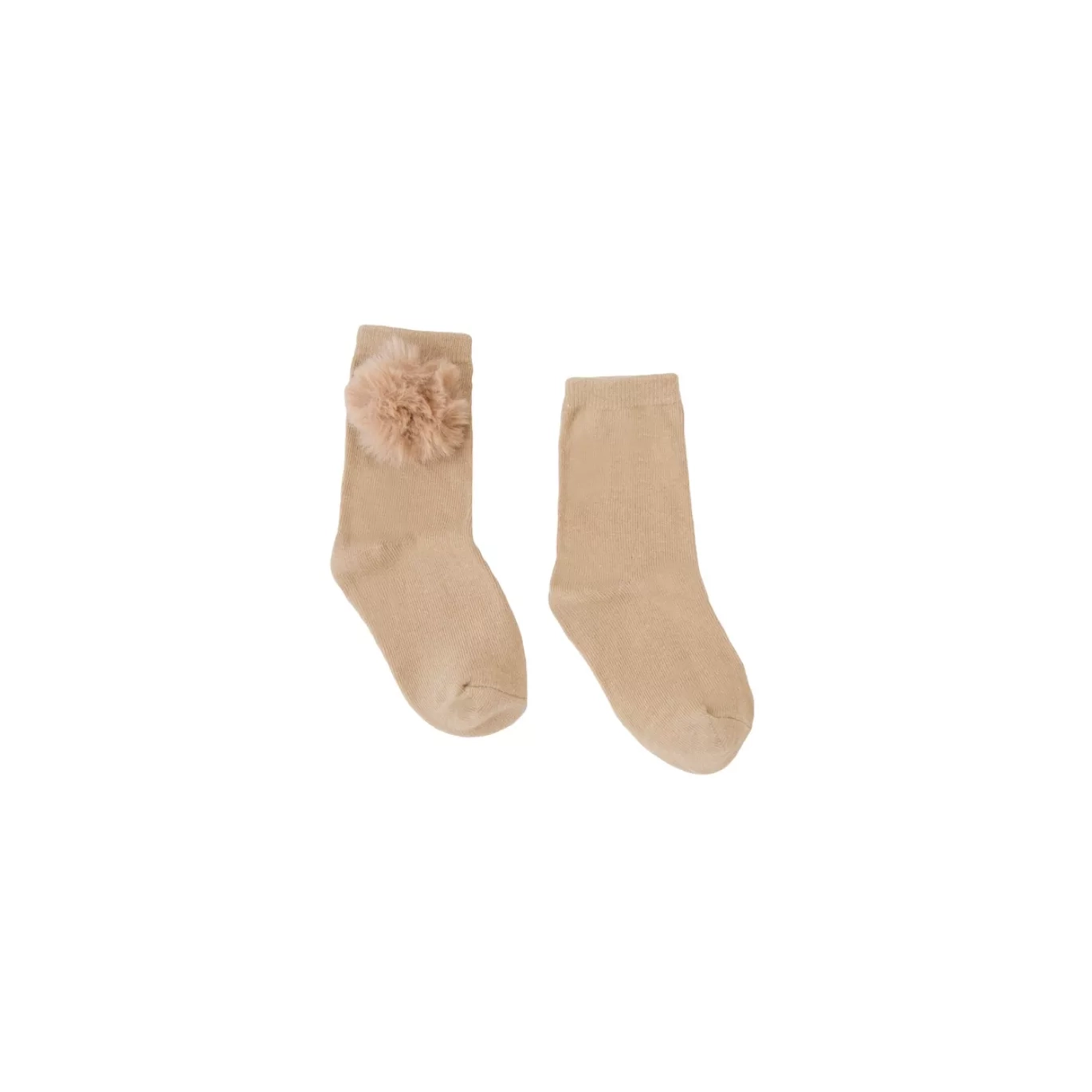 Calcetin alto niña con pompon camel beige