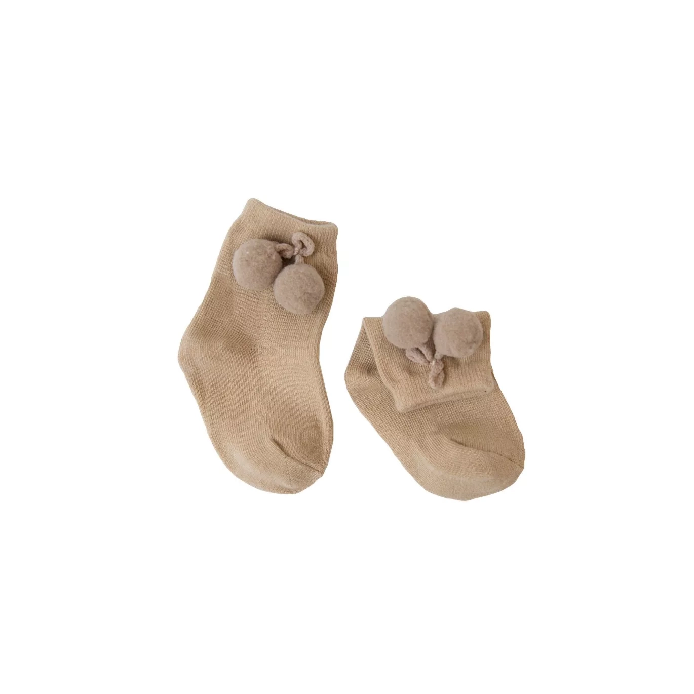 Calcetín bebé camel beige con borla