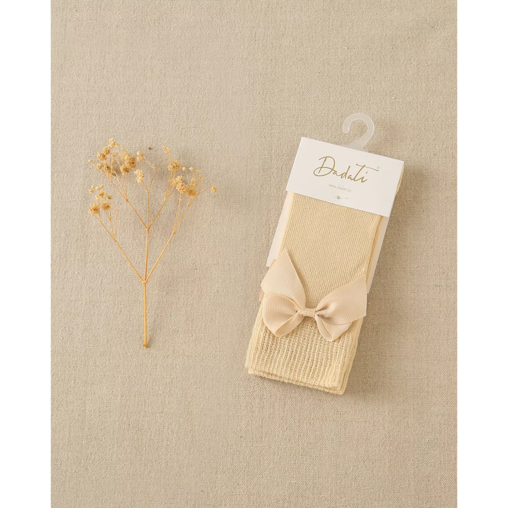 Calcetín alto bebé camel con lazo
