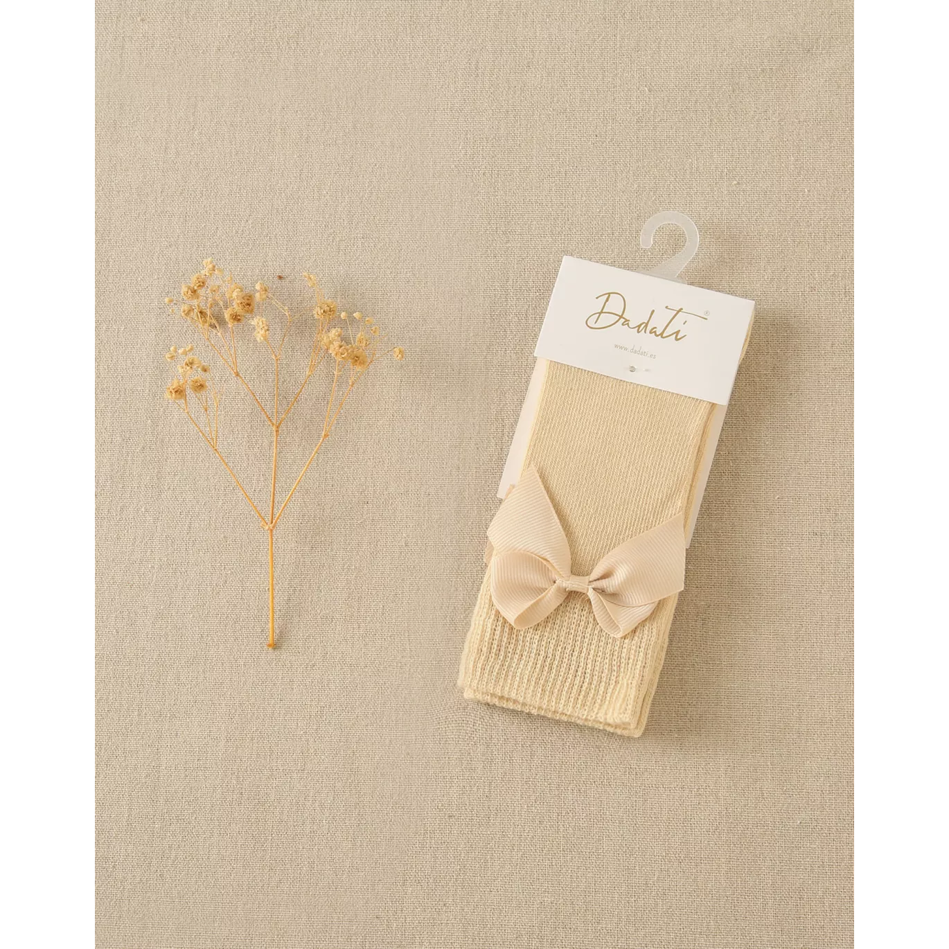 Calcetín alto bebé camel con lazo