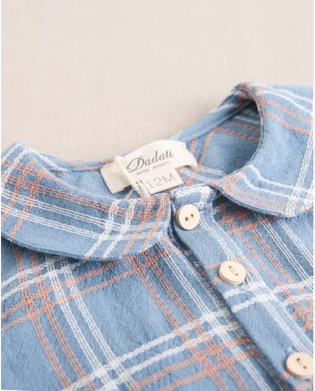 Camisa de bebé niño azul con detalles naranjas