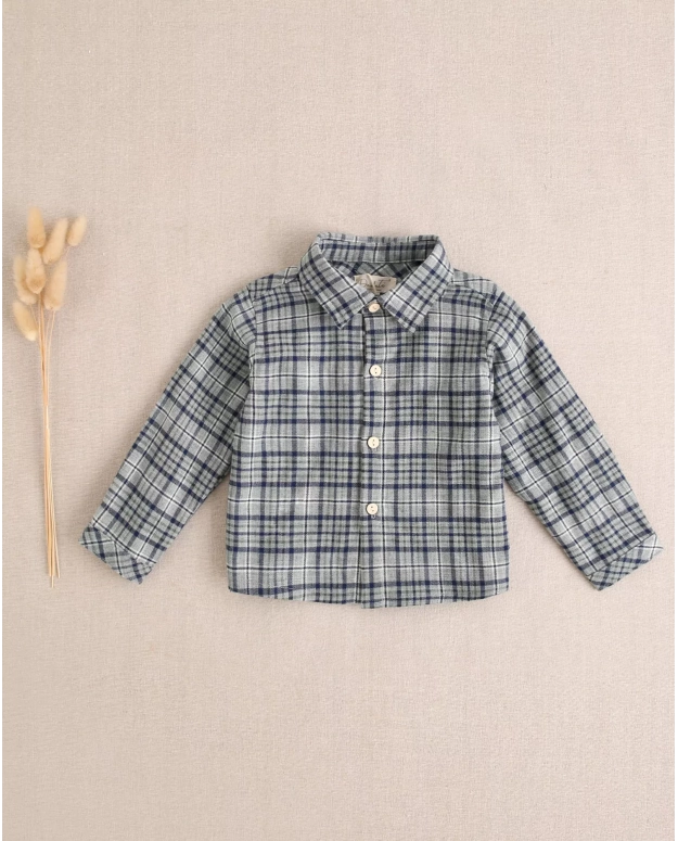 Camisa de bebé niño de cuadros azul marino y verde