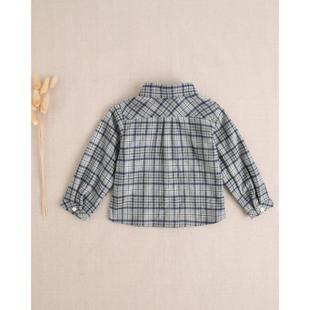 Camisa de bebé niño de cuadros azul marino y verde