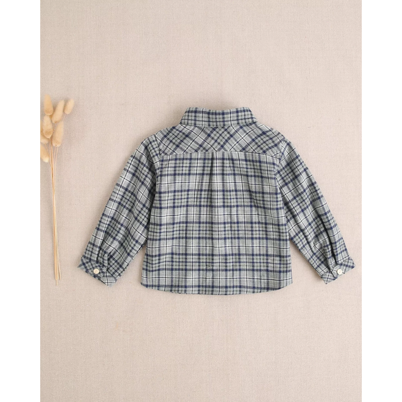 Camisa de bebé niño de cuadros azul marino y verde