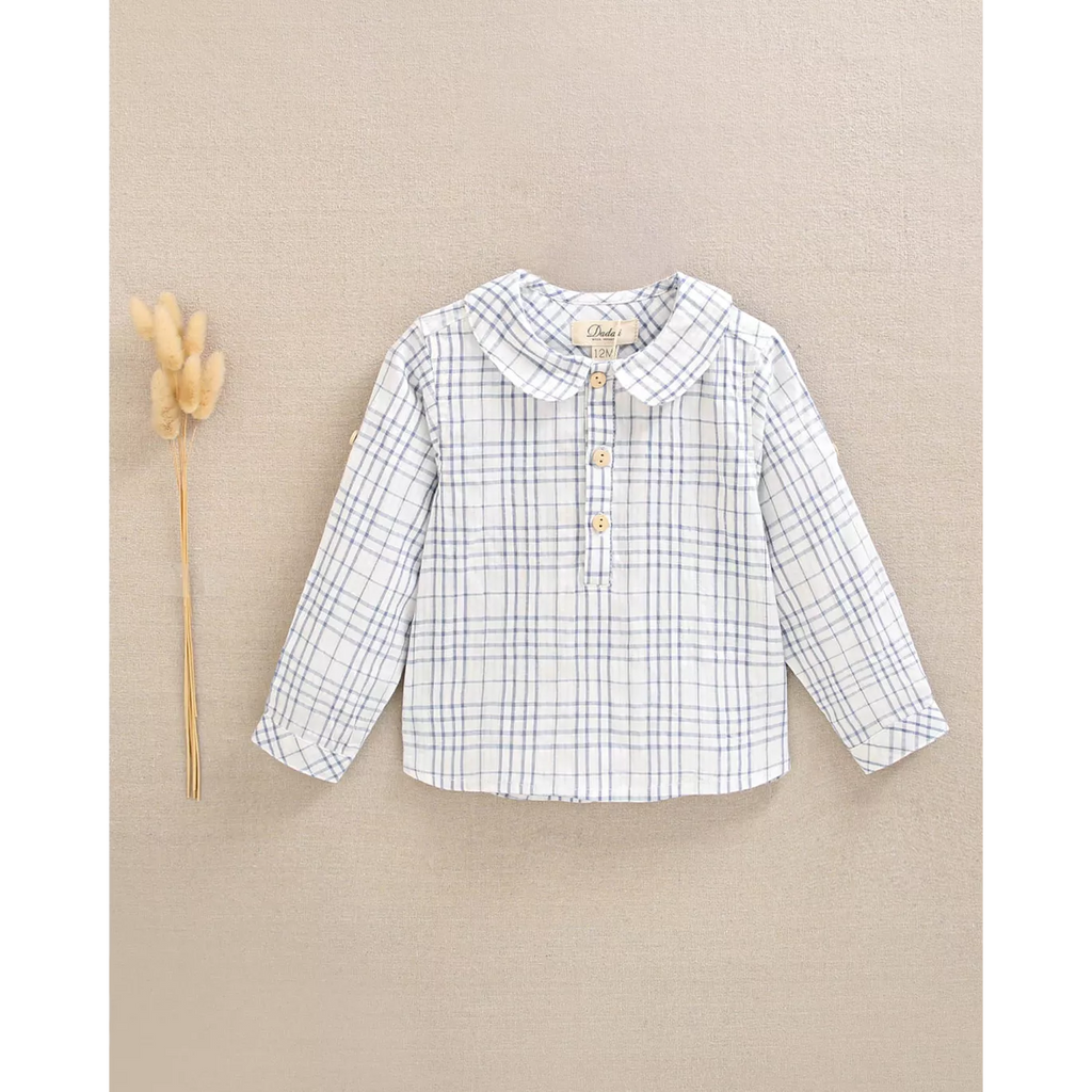 Camisa de bebé niño de cuadros azul y blanco