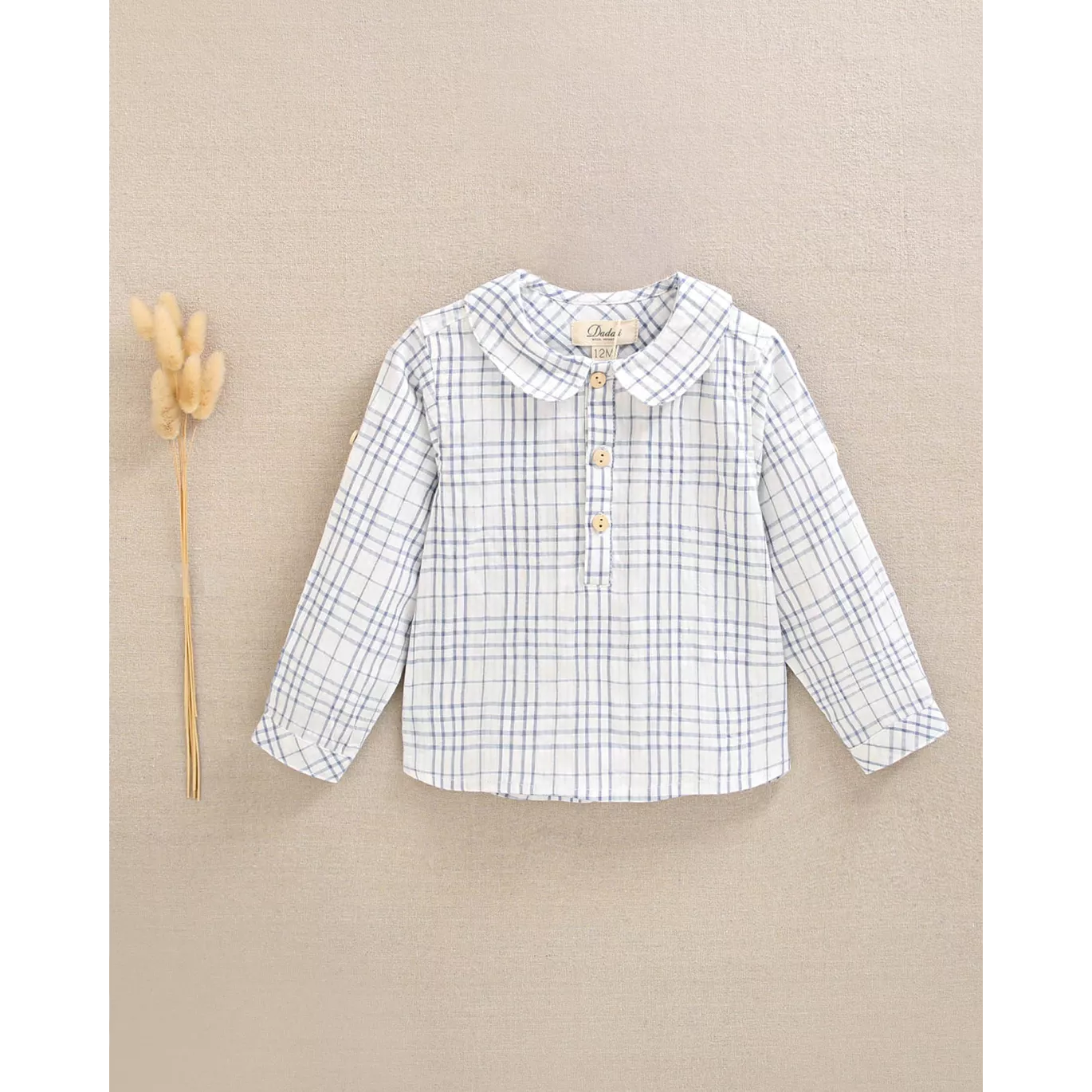 Camisa de bebé niño de cuadros azul y blanco