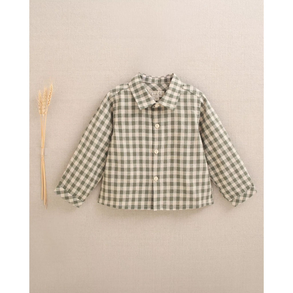 Camisa de bebé niño de cuadros vichy en verde y beige