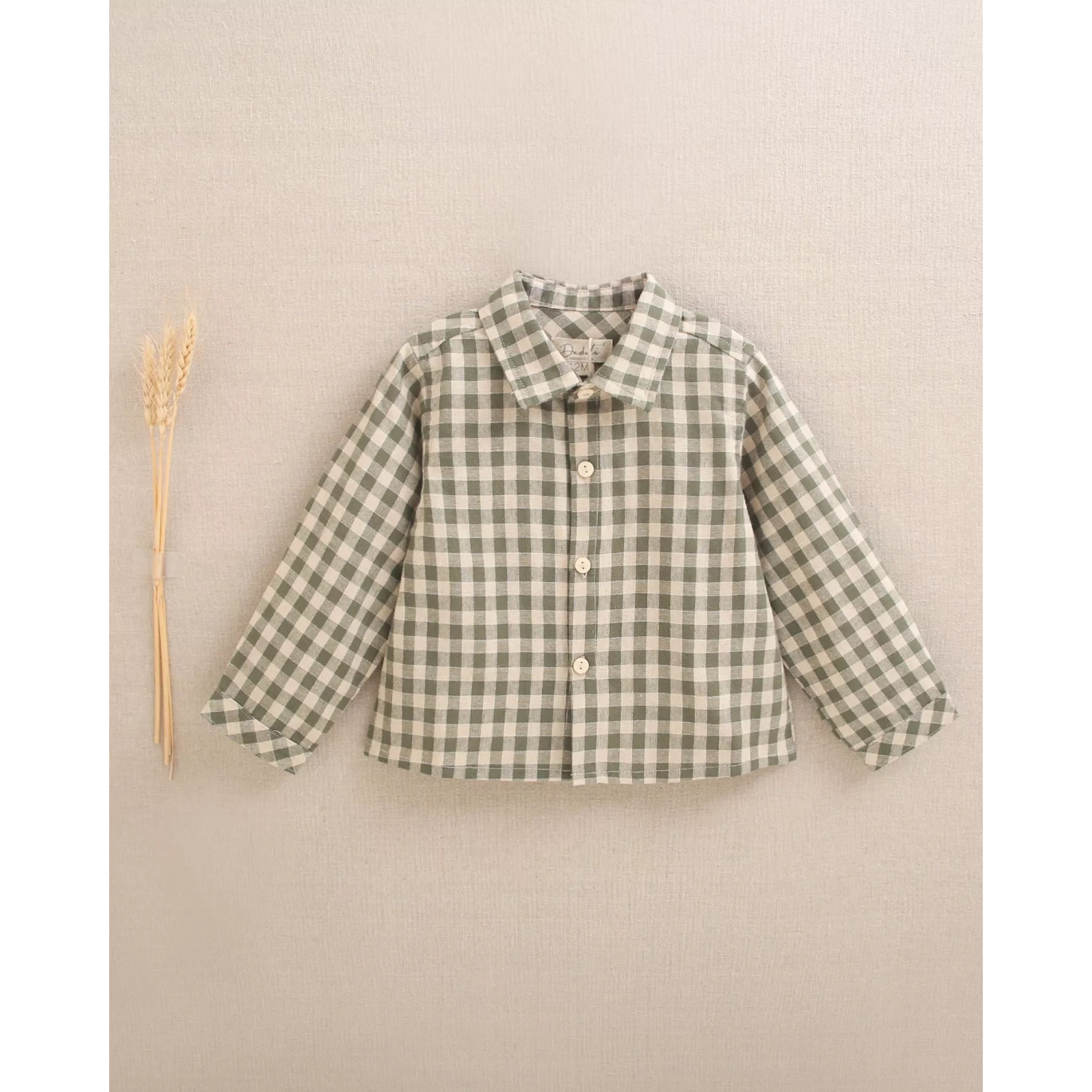 Camisa de bebé niño de cuadros vichy en verde y beige