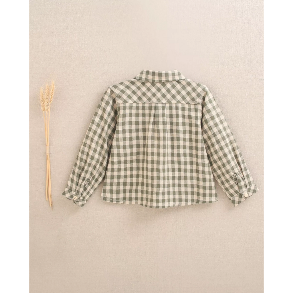 Camisa de bebé niño de cuadros vichy en verde y beige