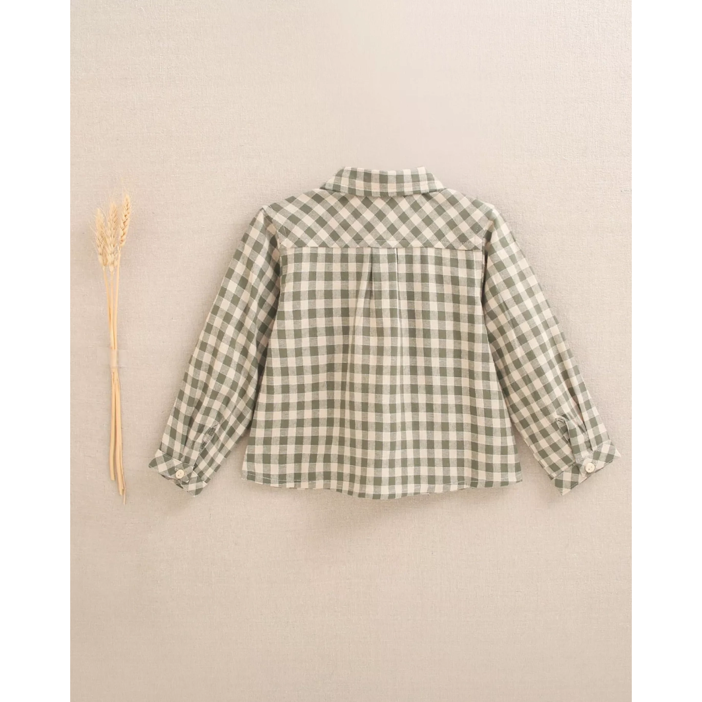 Camisa de bebé niño de cuadros vichy en verde y beige