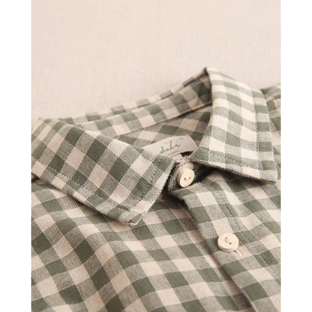 Camisa de bebé niño de cuadros vichy en verde y beige