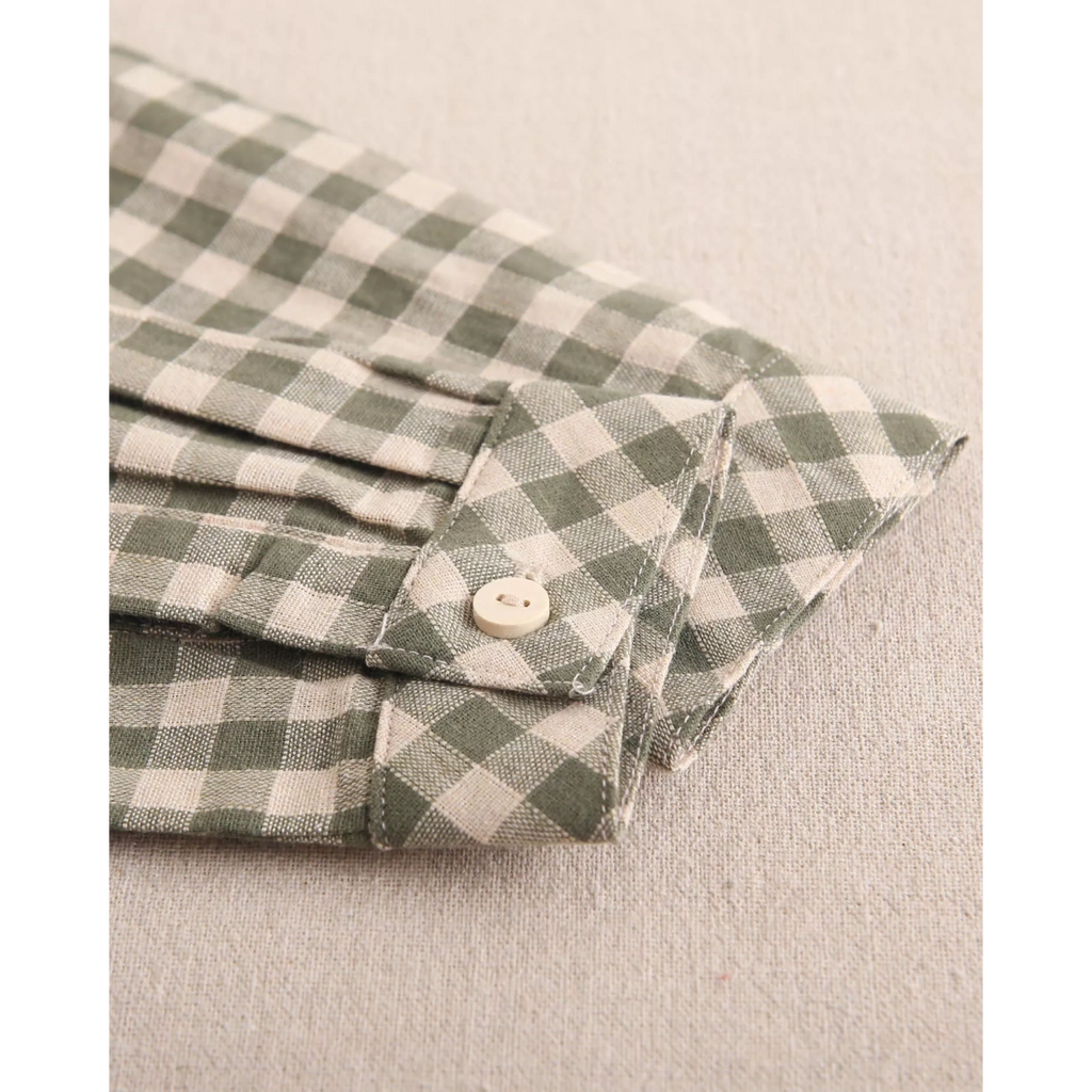 Camisa de bebé niño de cuadros vichy en verde y beige
