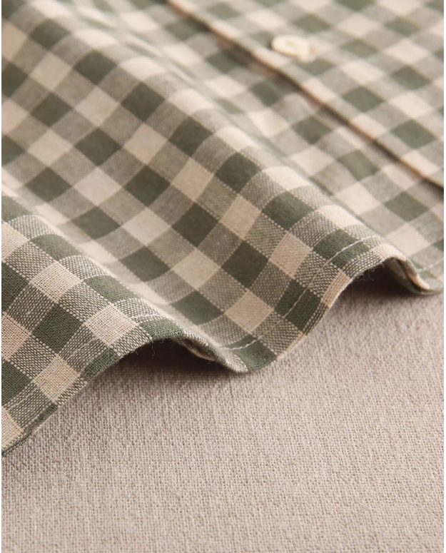 Camisa de bebé niño de cuadros vichy en verde y beige