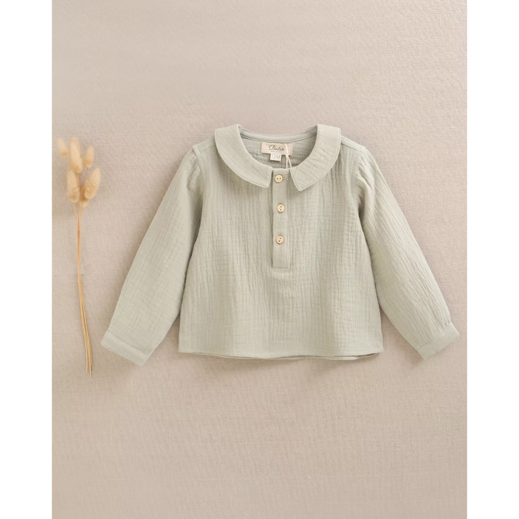 Camisa de bebé niño de muselina color verde
