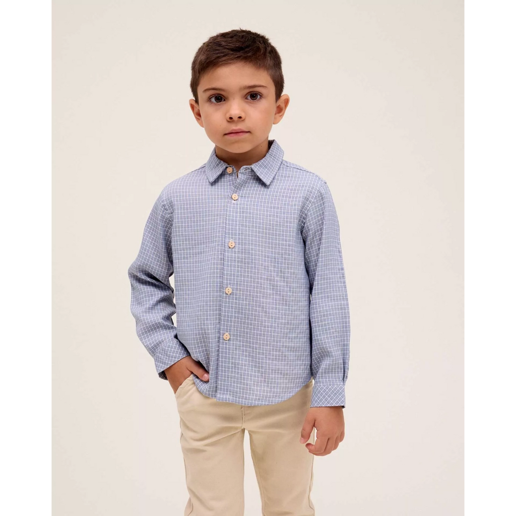 Camisa de niño de cuadro vichy azul