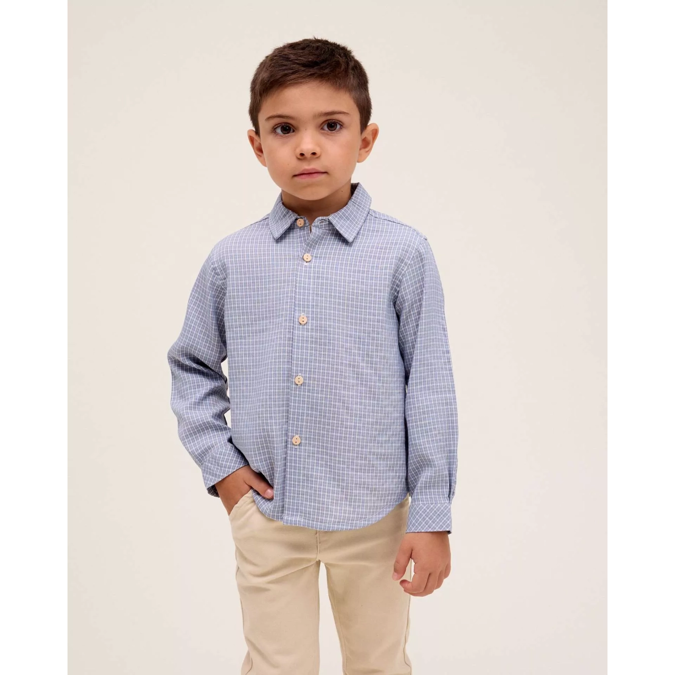 Camisa de niño de cuadro vichy azul