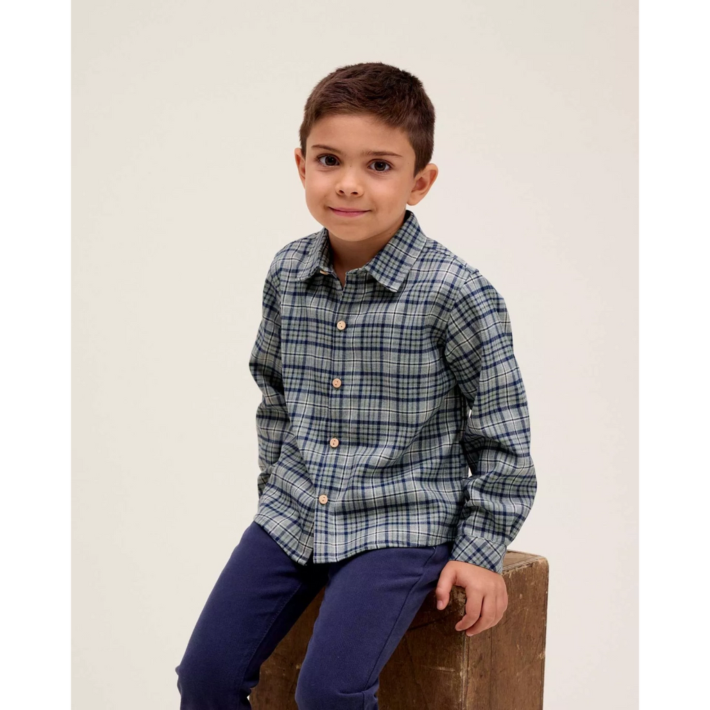 Camisa de niño de cuadros azul marino y verde