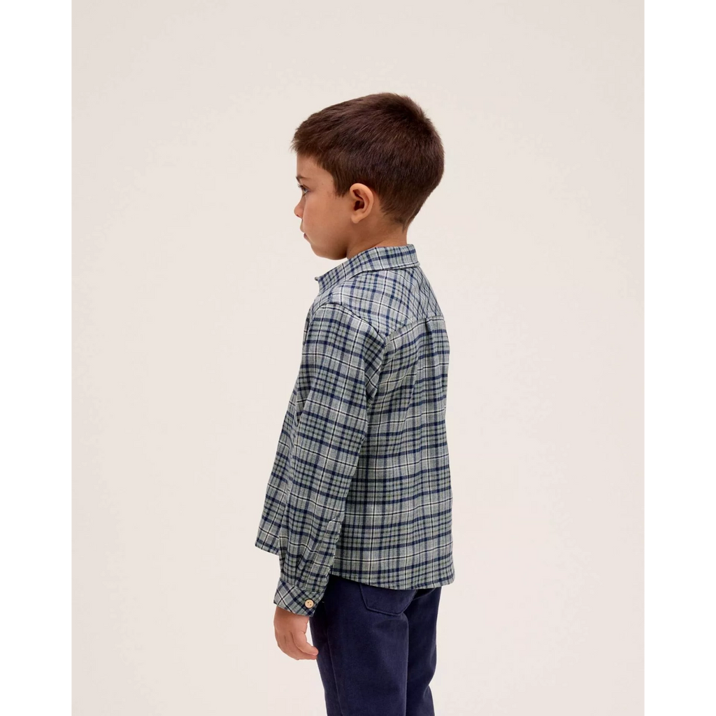 Camisa de niño de cuadros azul marino y verde