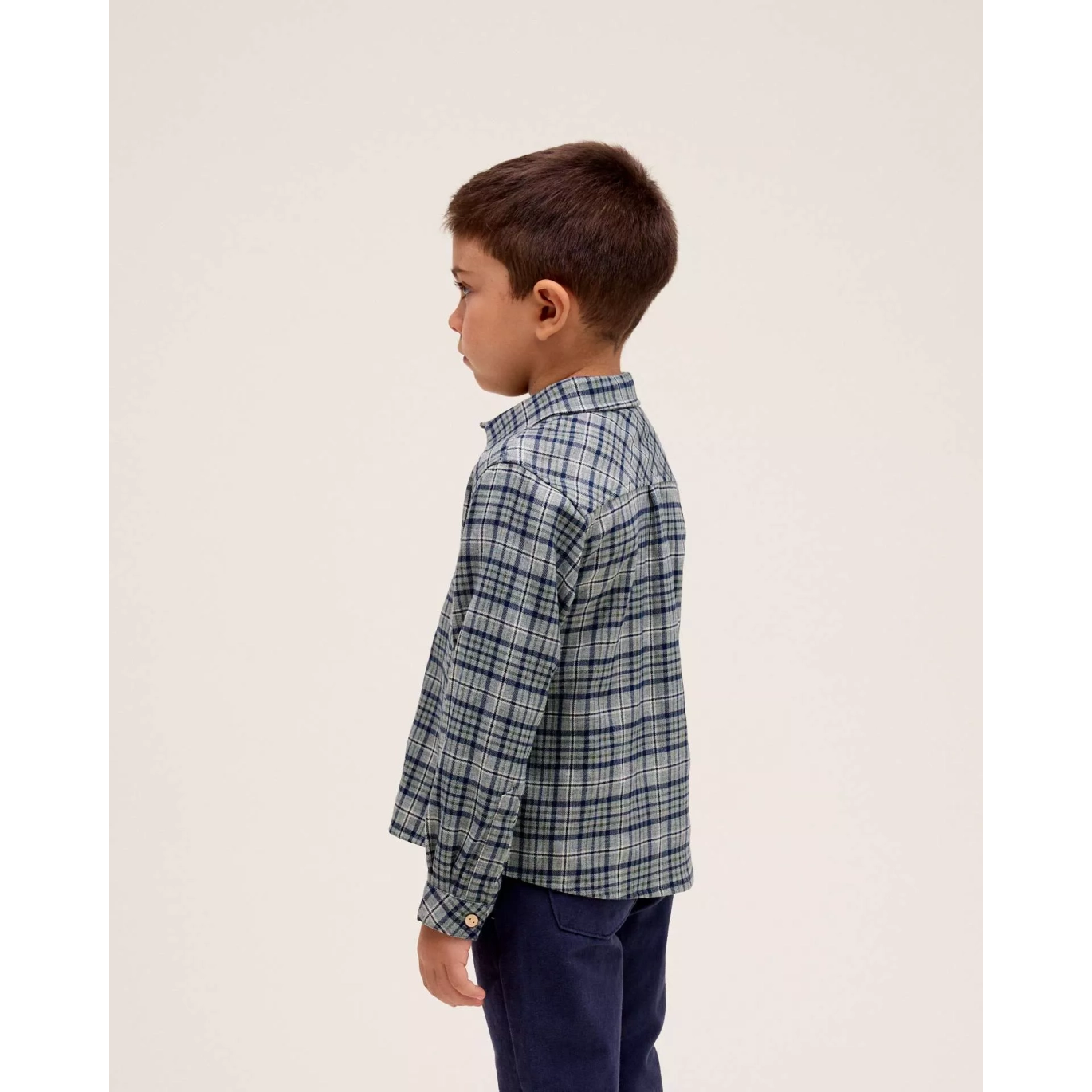Camisa de niño de cuadros azul marino y verde