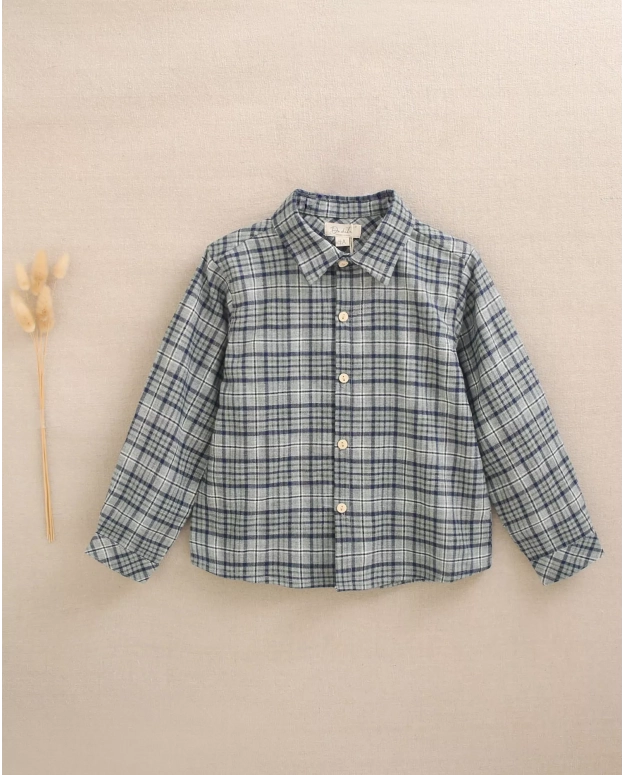 Camisa de niño de cuadros azul marino y verde
