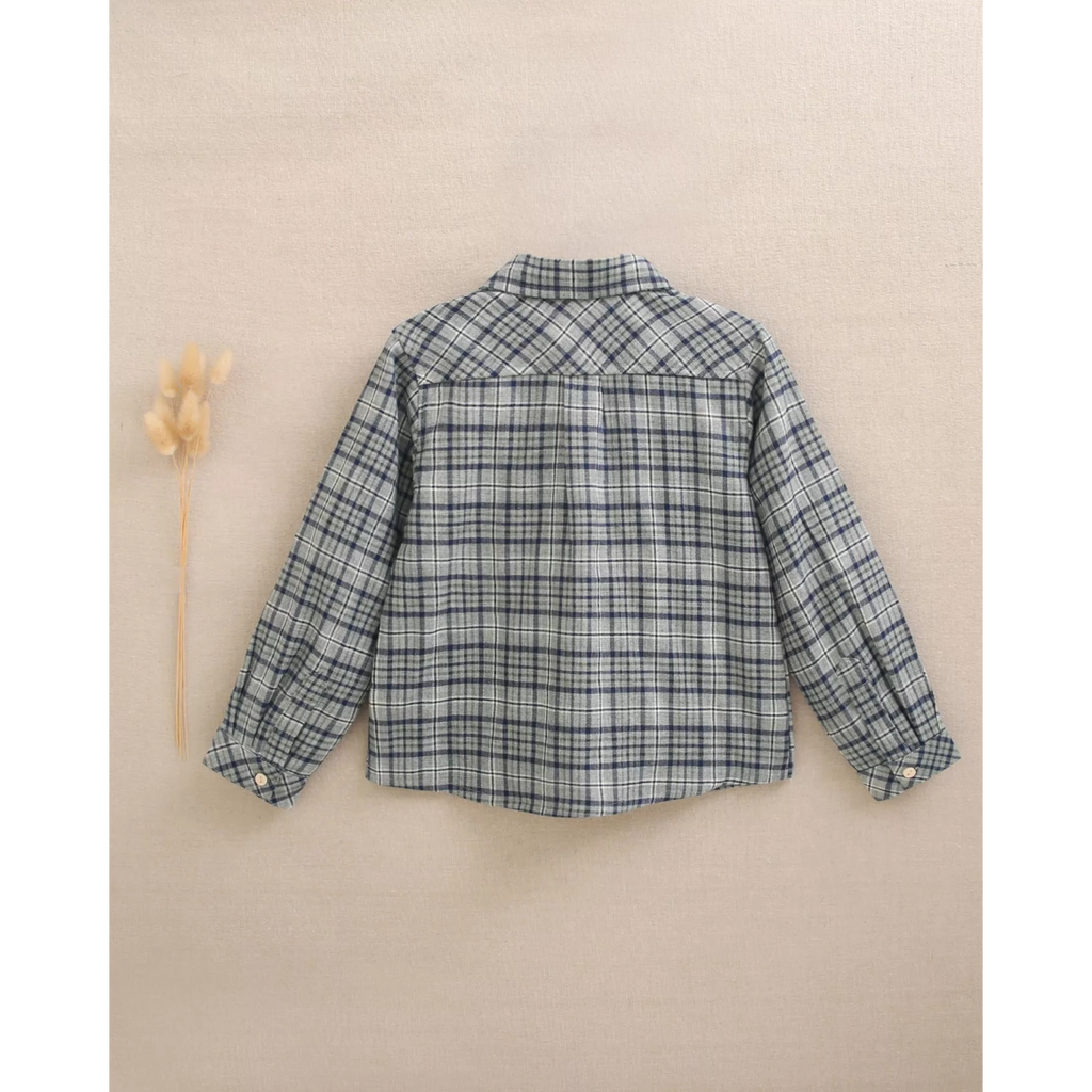 Camisa de niño de cuadros azul marino y verde