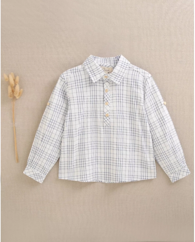 Camisa de niño de cuadros azul y blanco