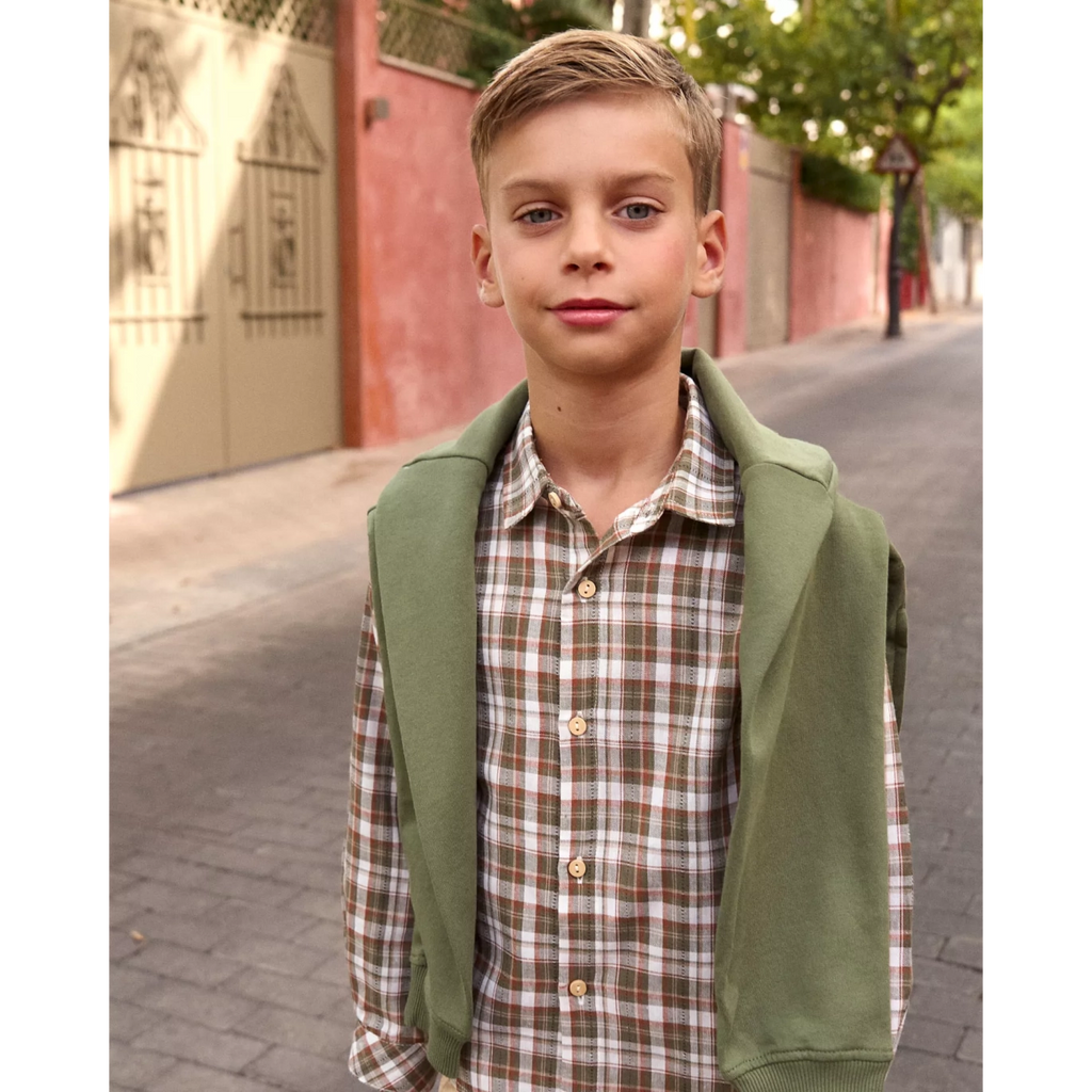 Camisa de niño de cuadros marrón y verde