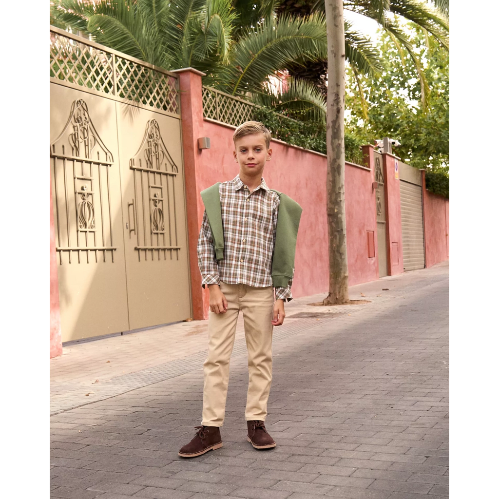 Camisa de niño de cuadros marrón y verde