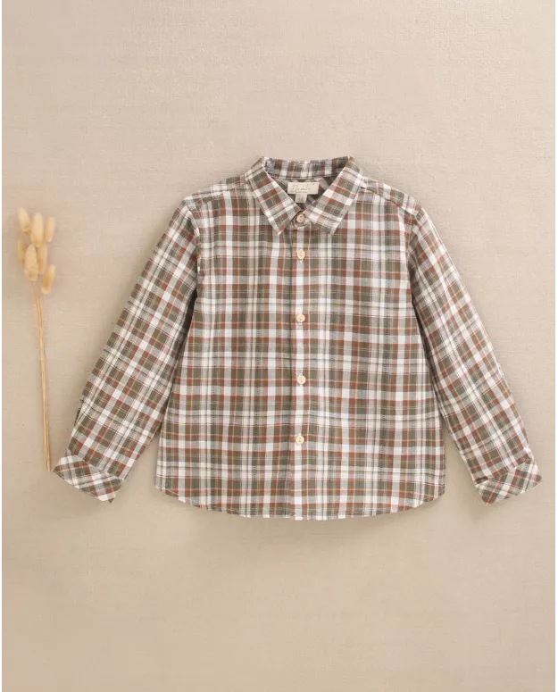 Camisa de niño de cuadros marrón y verde
