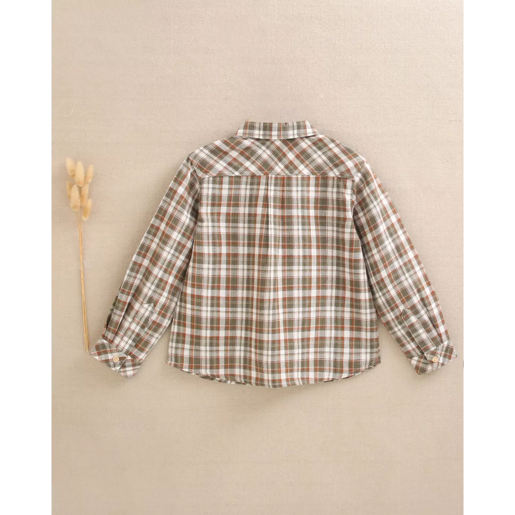 Camisa de niño de cuadros marrón y verde