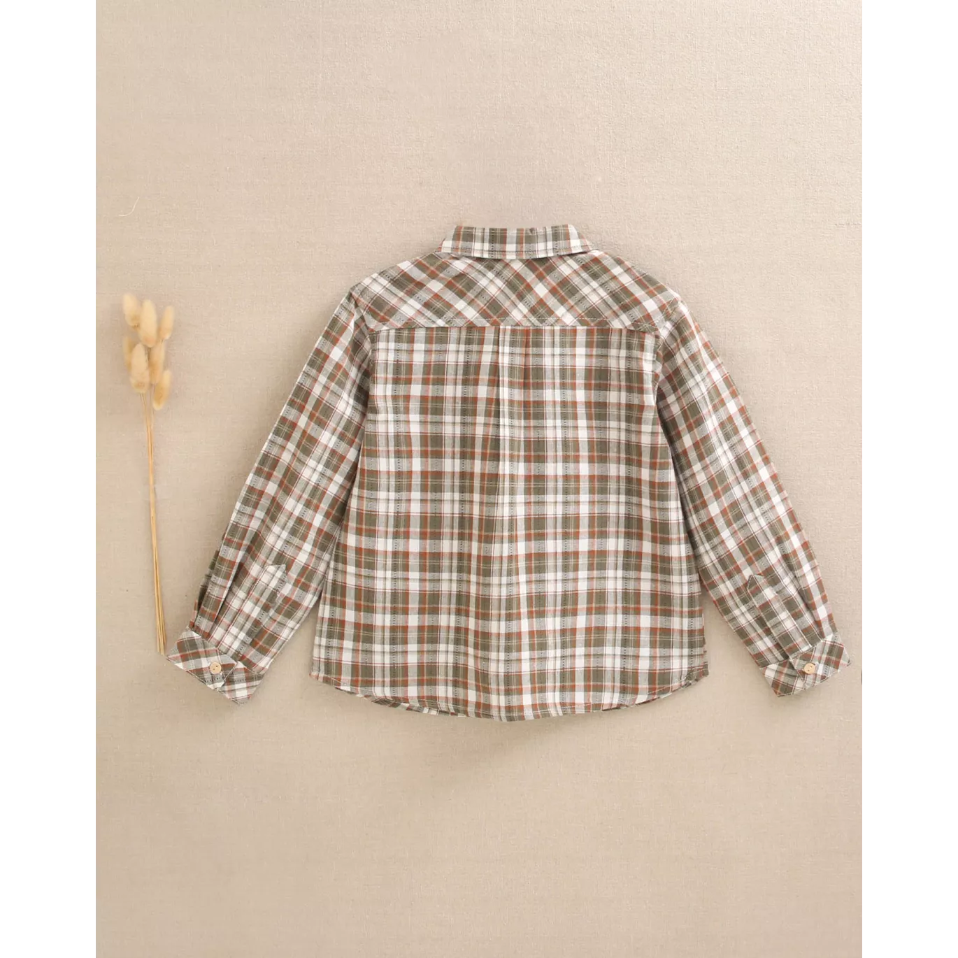 Camisa de niño de cuadros marrón y verde