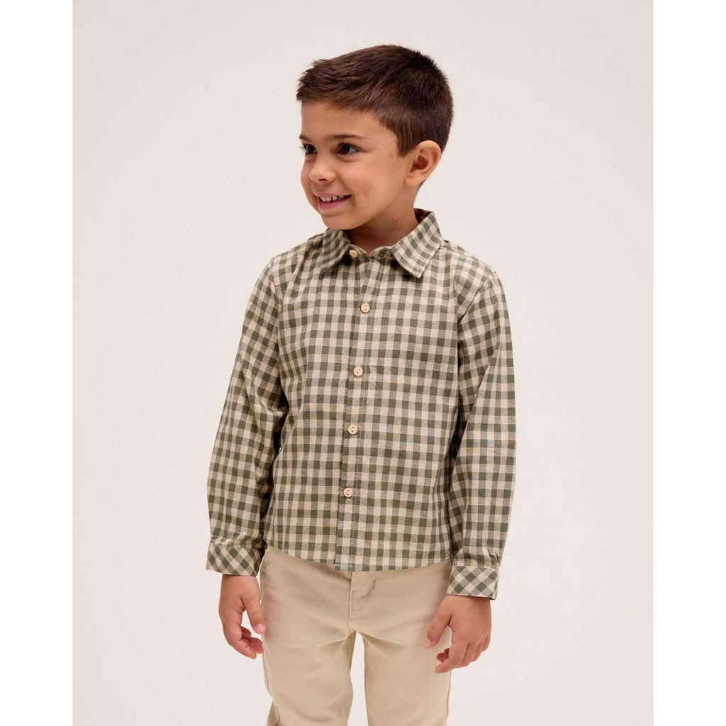 Camisa de niño de cuadros vichy en verde y beige