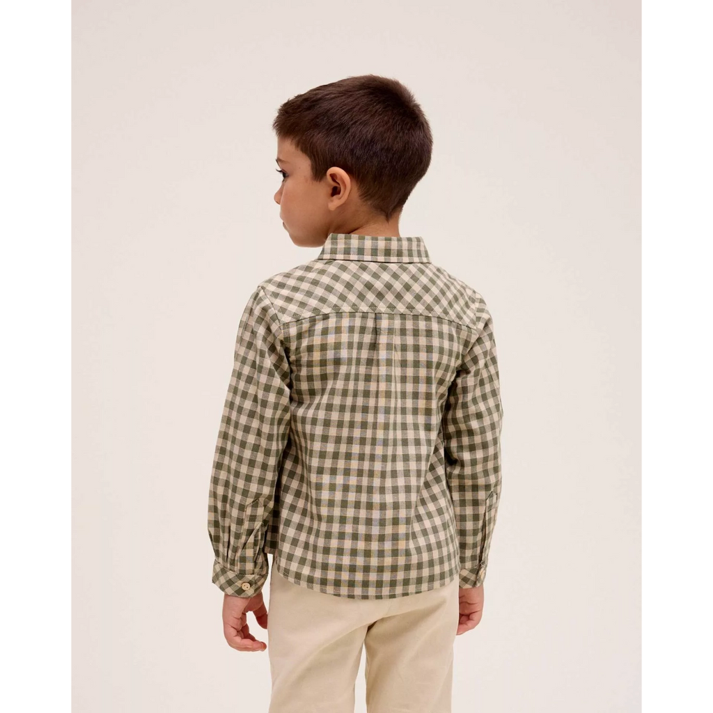 Camisa de niño de cuadros vichy en verde y beige