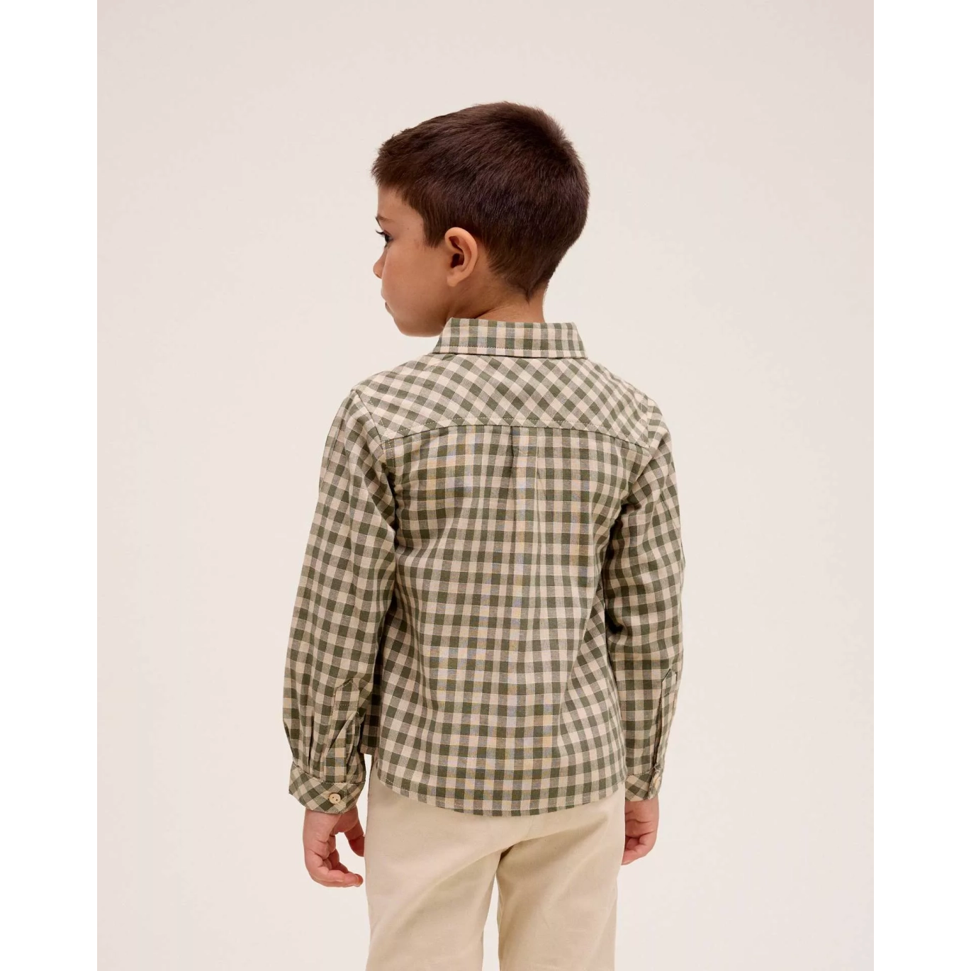 Camisa de niño de cuadros vichy en verde y beige