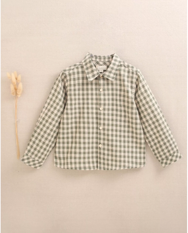 Camisa de niño de cuadros vichy en verde y beige
