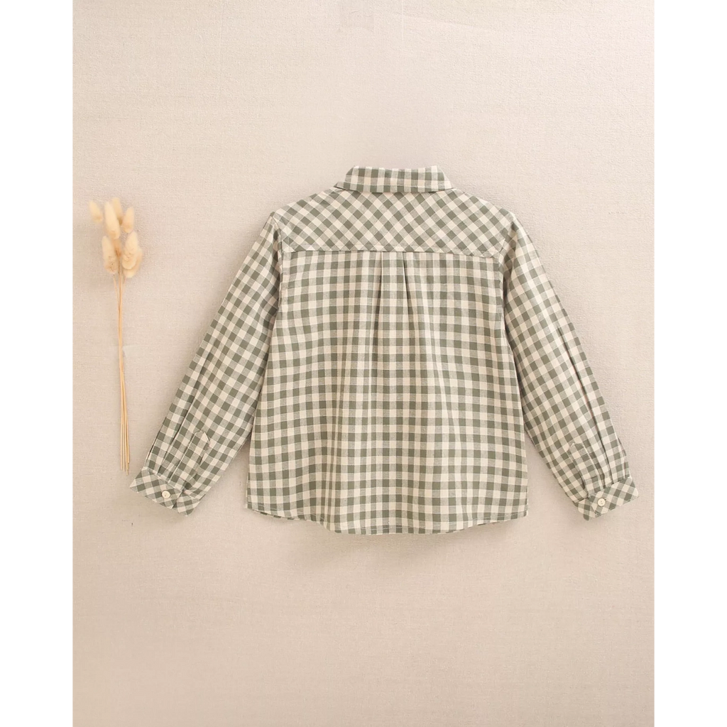 Camisa de niño de cuadros vichy en verde y beige