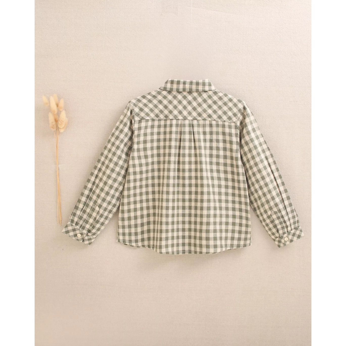 Camisa de niño de cuadros vichy en verde y beige