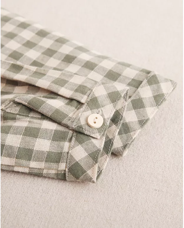 Camisa de niño de cuadros vichy en verde y beige