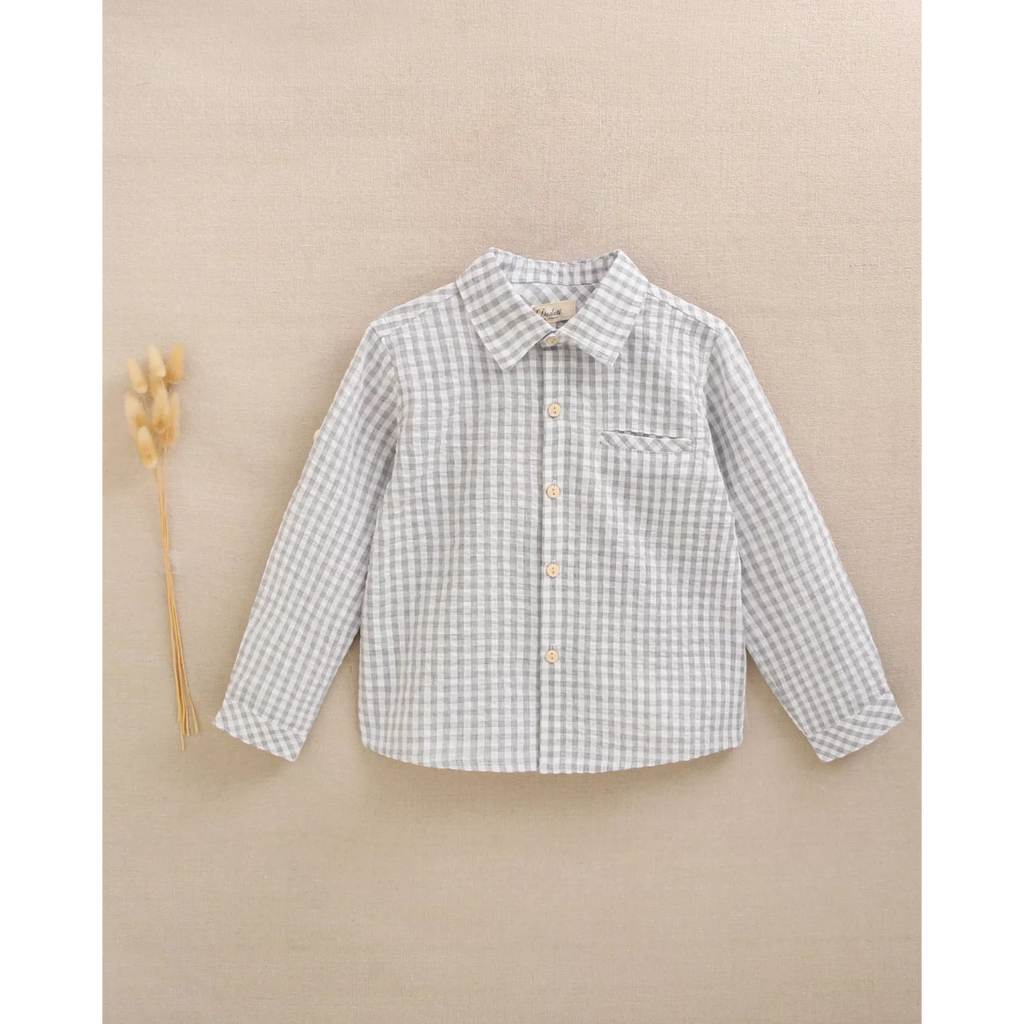 Camisa de niño de cuadros vichy gris y blanco