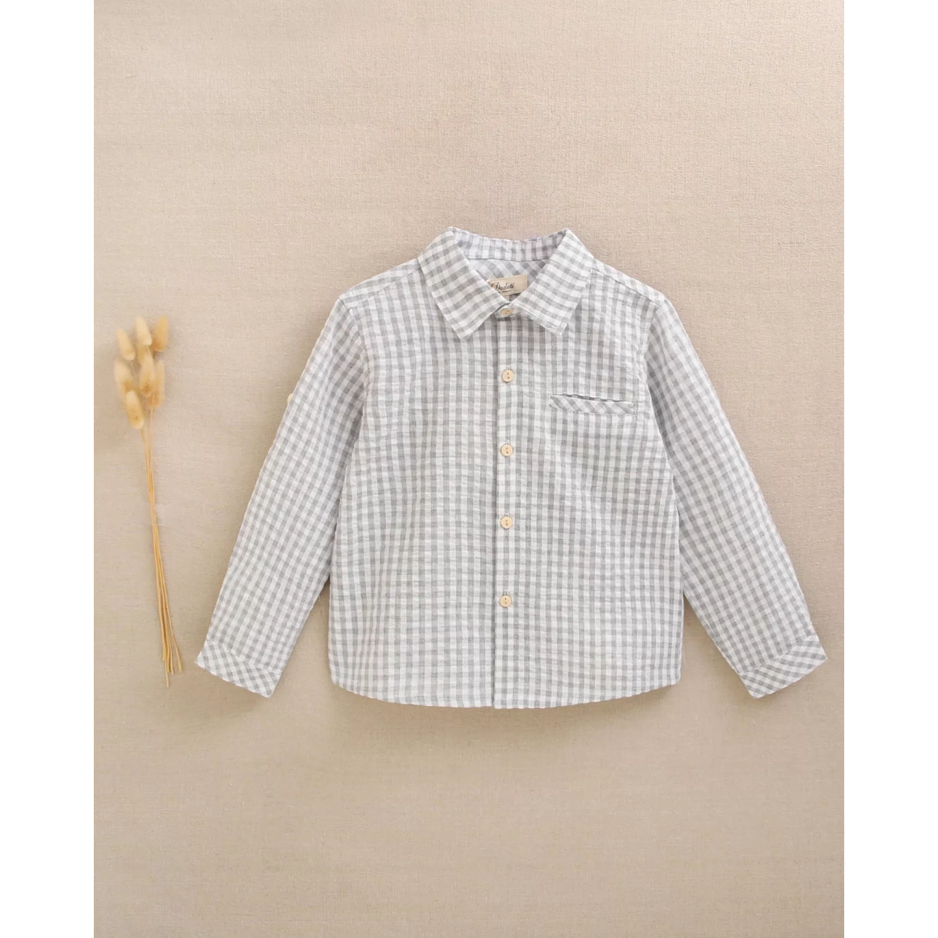 Camisa de niño de cuadros vichy gris y blanco