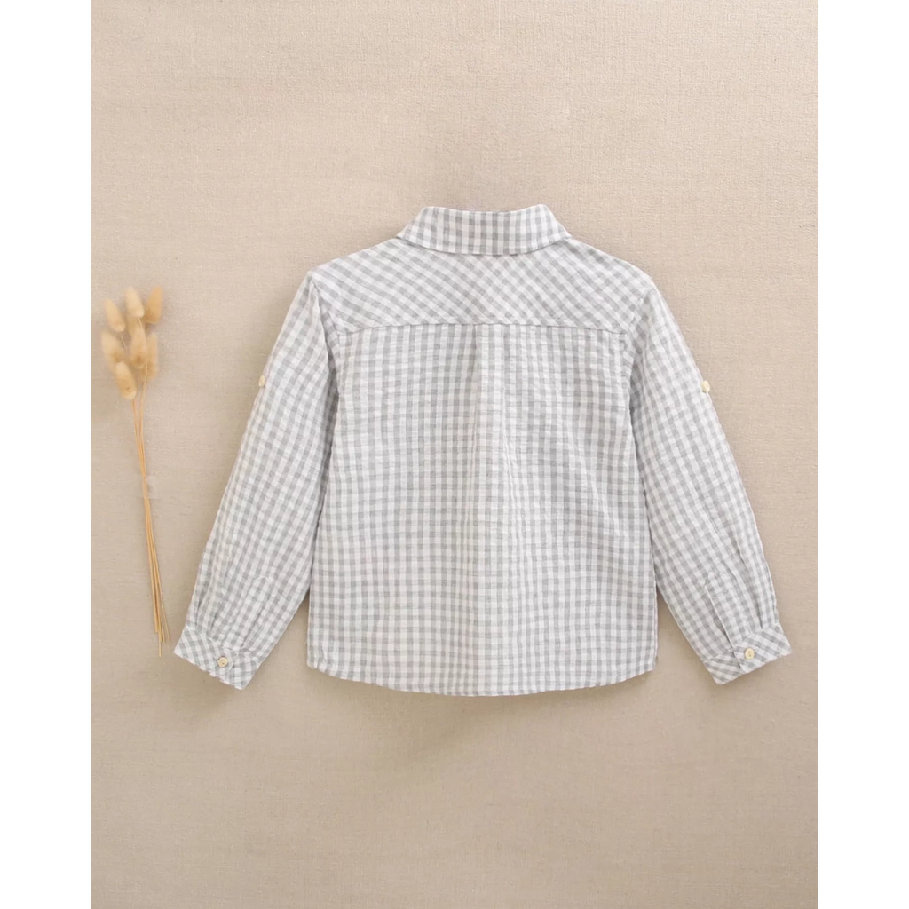 Camisa de niño de cuadros vichy gris y blanco