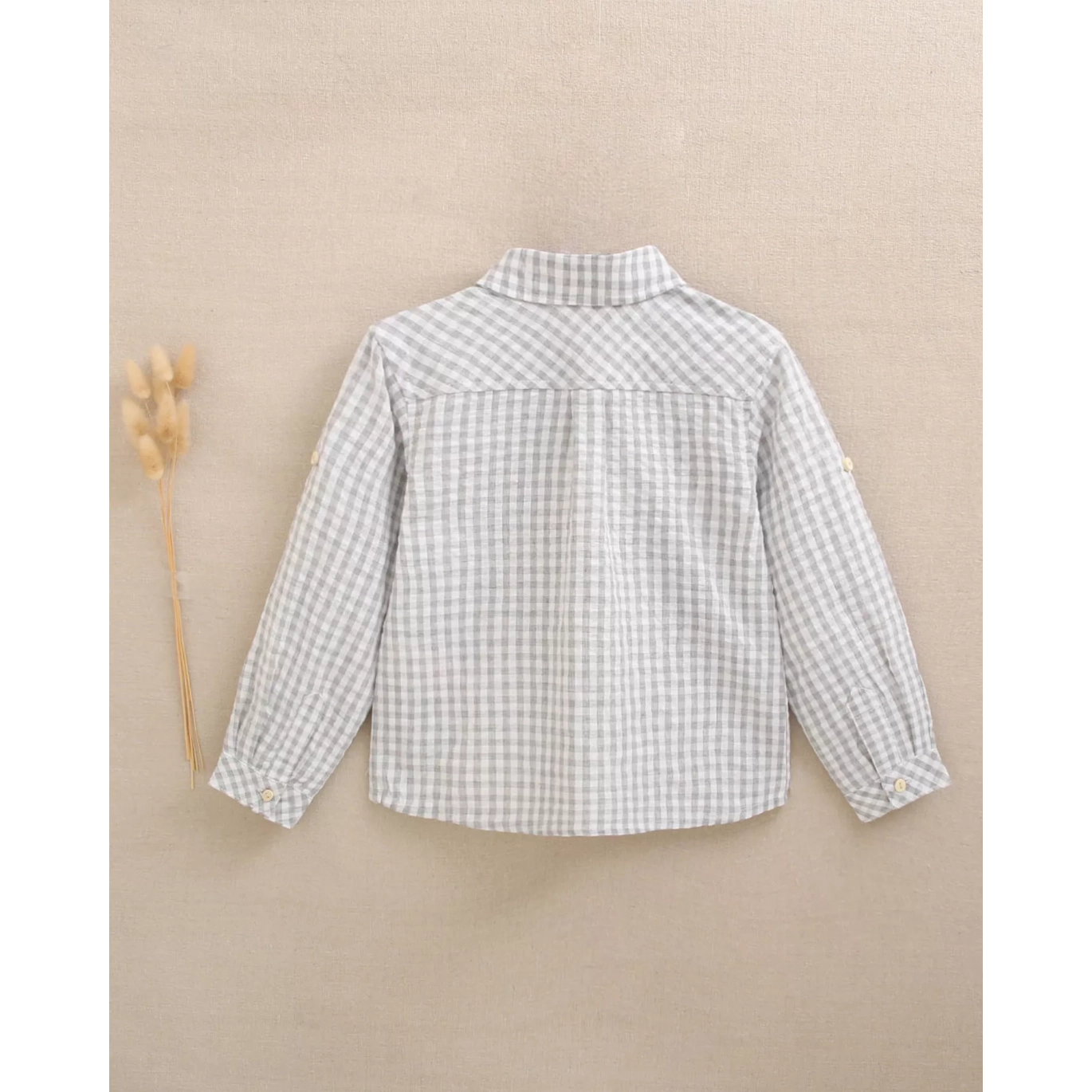 Camisa de niño de cuadros vichy gris y blanco