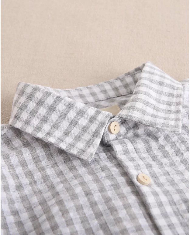 Camisa de niño de cuadros vichy gris y blanco