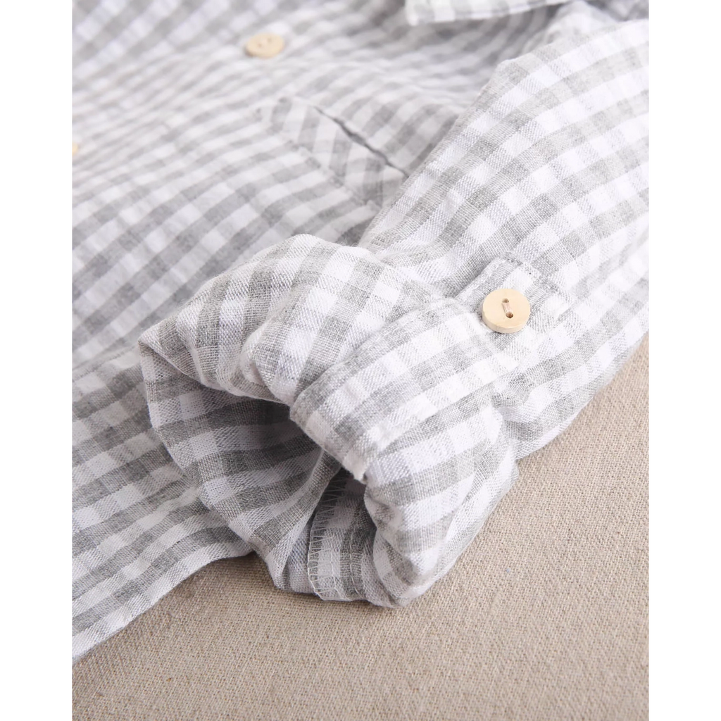 Camisa de niño de cuadros vichy gris y blanco