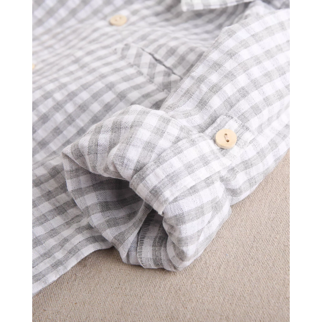 Camisa de niño de cuadros vichy gris y blanco
