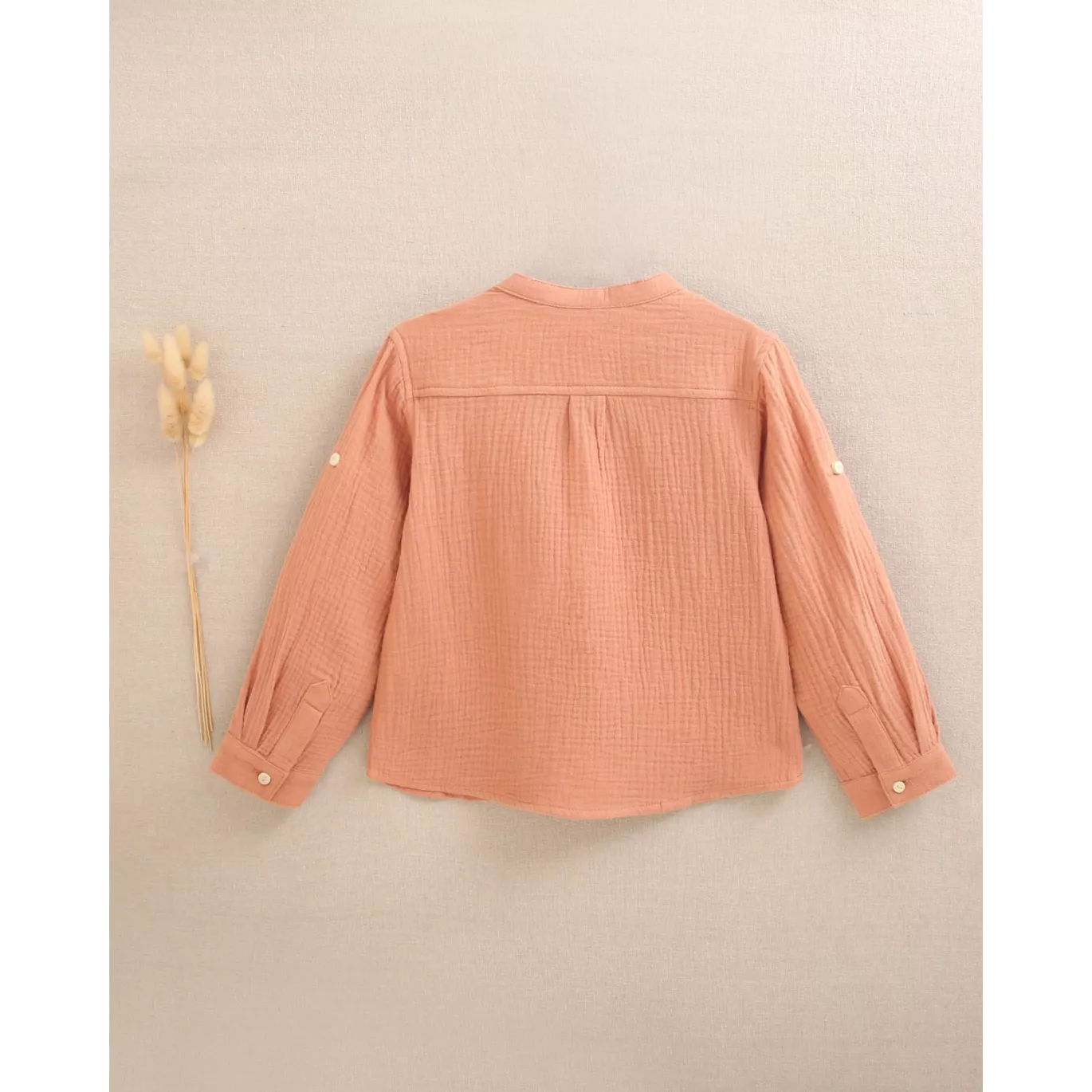 Camisa de niño de muselina en naranja con cuello mao