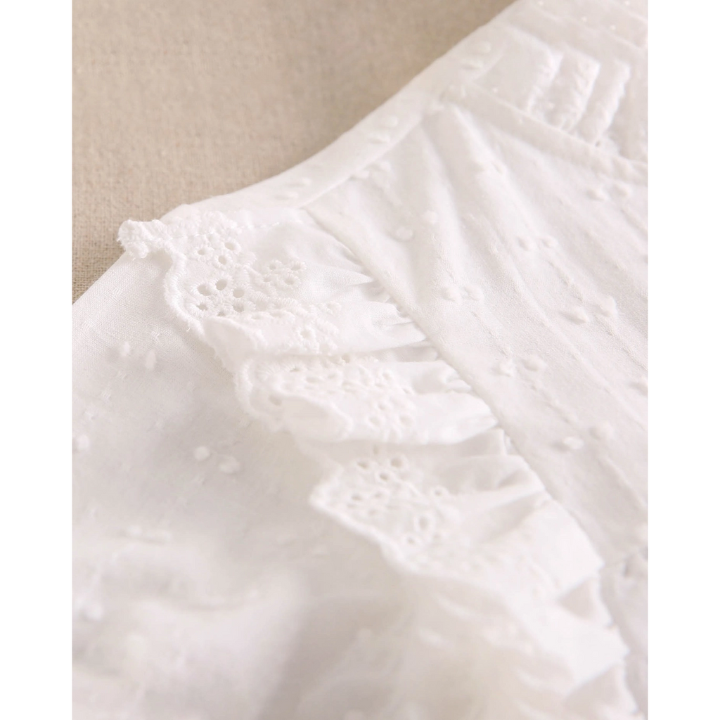 Blusa manga larga de niña en blanco con puntilla